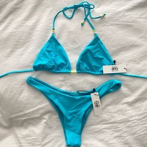NWT Glassons Recycled Beaded Triangle Bikini Top & Cheeky Bikini Bottom